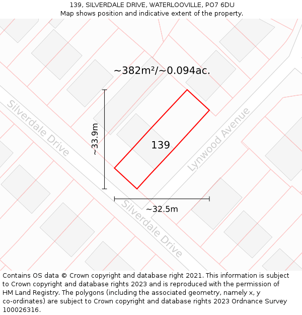 139, SILVERDALE DRIVE, WATERLOOVILLE, PO7 6DU: Plot and title map