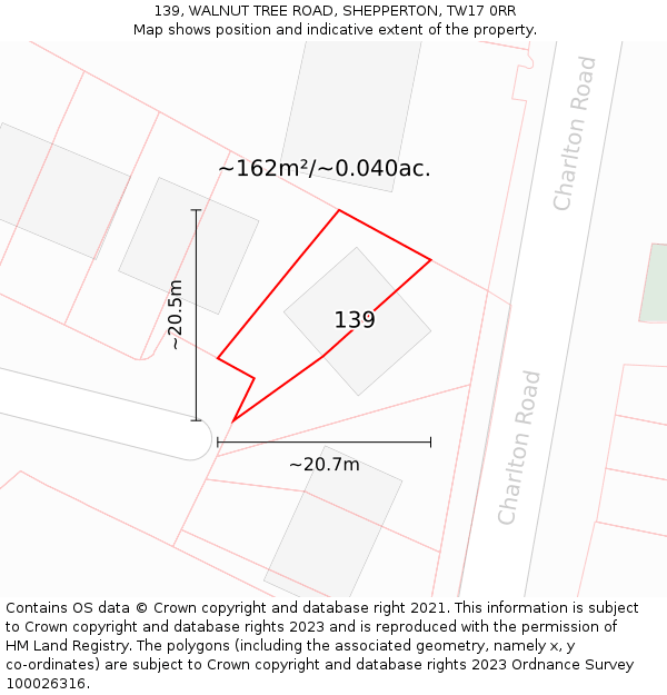 139, WALNUT TREE ROAD, SHEPPERTON, TW17 0RR: Plot and title map