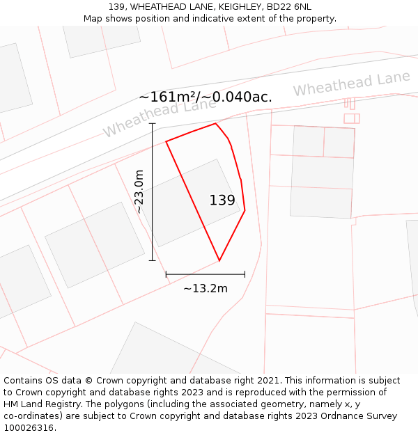 139, WHEATHEAD LANE, KEIGHLEY, BD22 6NL: Plot and title map