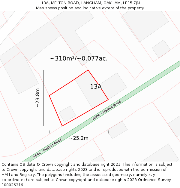 13A, MELTON ROAD, LANGHAM, OAKHAM, LE15 7JN: Plot and title map