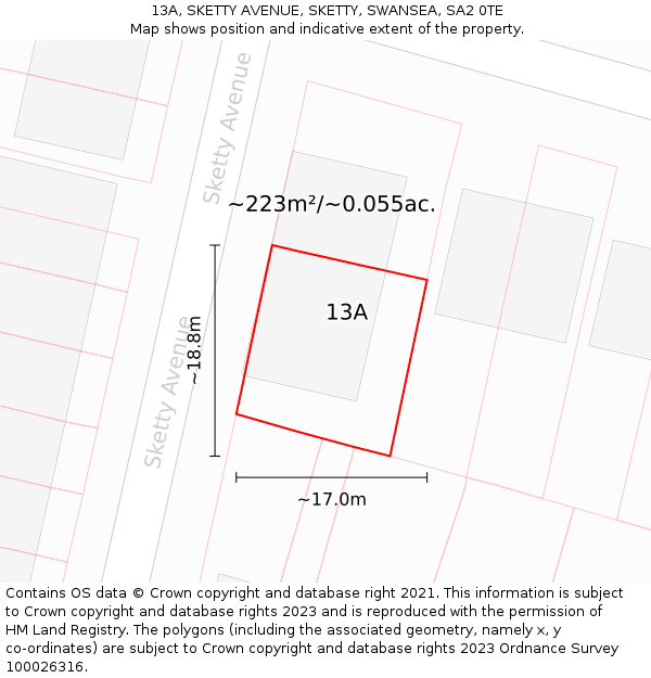 13A, SKETTY AVENUE, SKETTY, SWANSEA, SA2 0TE: Plot and title map