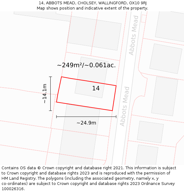 14, ABBOTS MEAD, CHOLSEY, WALLINGFORD, OX10 9RJ: Plot and title map