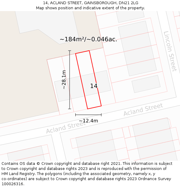 14, ACLAND STREET, GAINSBOROUGH, DN21 2LG: Plot and title map