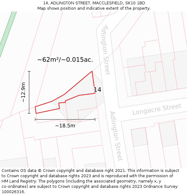 14, ADLINGTON STREET, MACCLESFIELD, SK10 1BD: Plot and title map