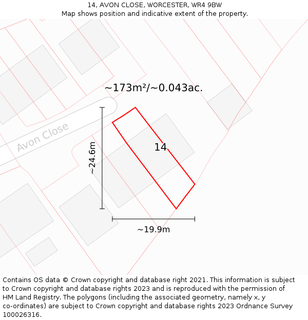 14, AVON CLOSE, WORCESTER, WR4 9BW: Plot and title map