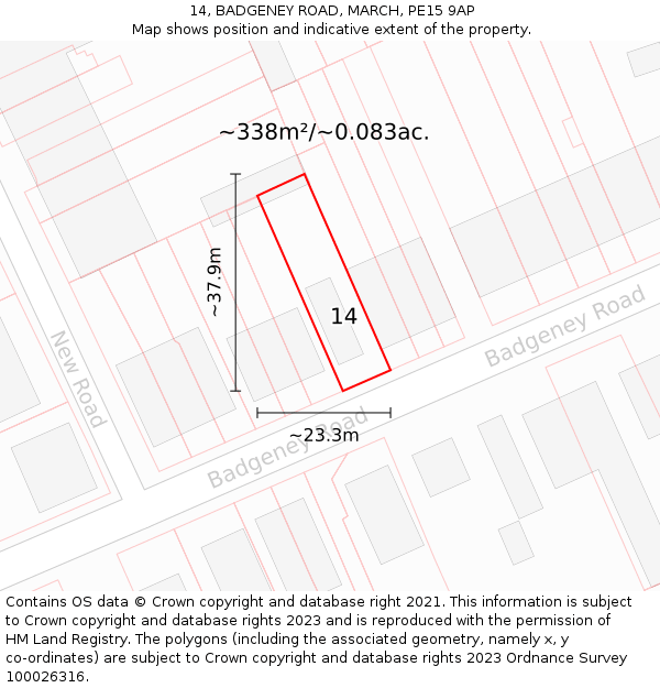 14, BADGENEY ROAD, MARCH, PE15 9AP: Plot and title map
