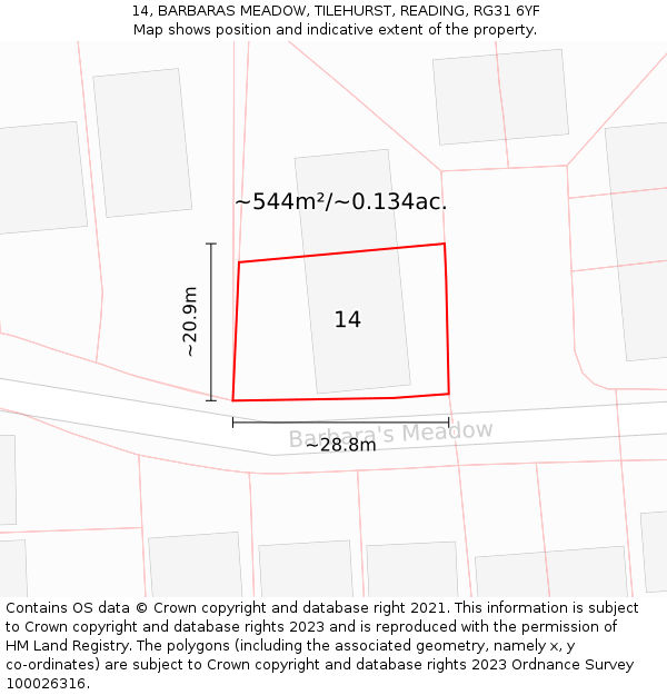 14, BARBARAS MEADOW, TILEHURST, READING, RG31 6YF: Plot and title map