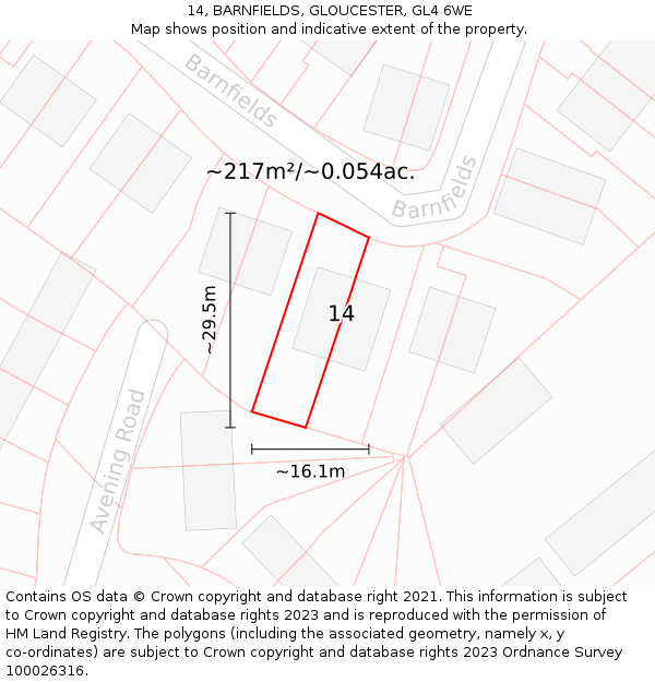 14, BARNFIELDS, GLOUCESTER, GL4 6WE: Plot and title map