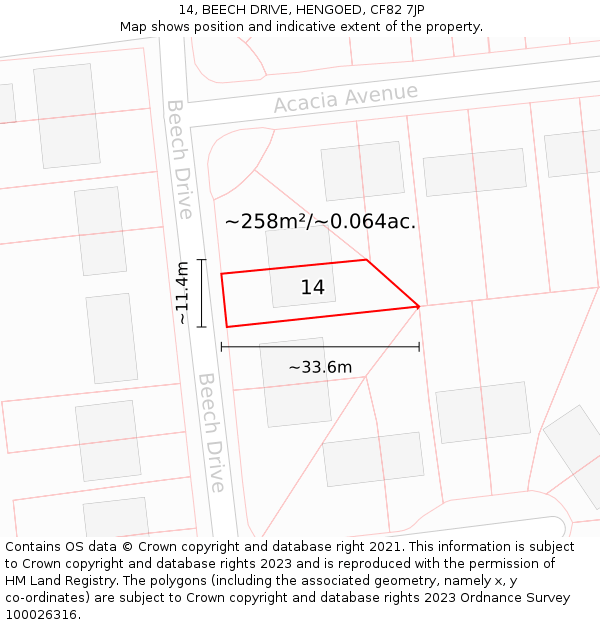 14, BEECH DRIVE, HENGOED, CF82 7JP: Plot and title map