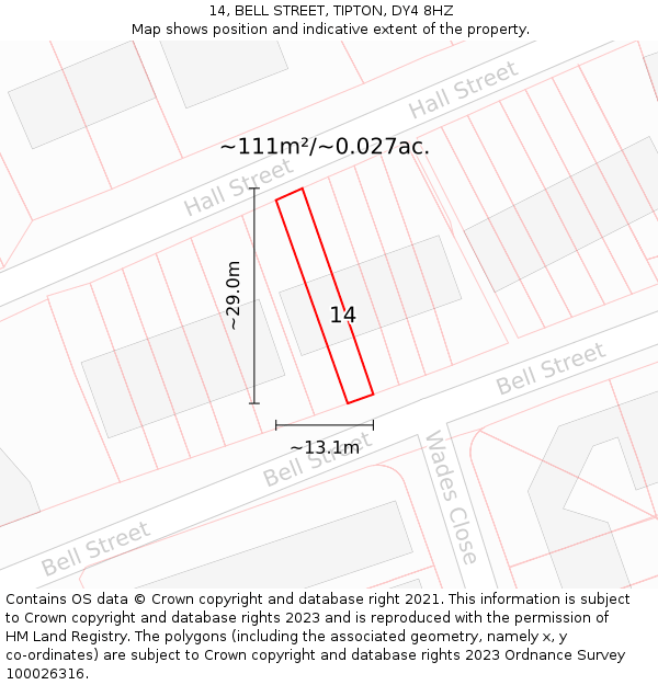 14, BELL STREET, TIPTON, DY4 8HZ: Plot and title map