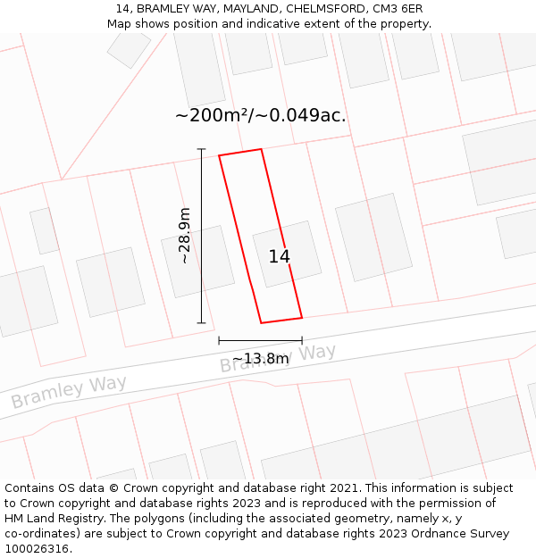 14, BRAMLEY WAY, MAYLAND, CHELMSFORD, CM3 6ER: Plot and title map