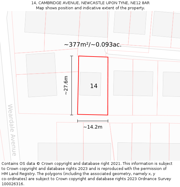 14, CAMBRIDGE AVENUE, NEWCASTLE UPON TYNE, NE12 8AR: Plot and title map