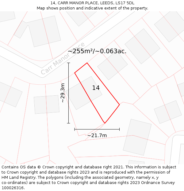 14, CARR MANOR PLACE, LEEDS, LS17 5DL: Plot and title map