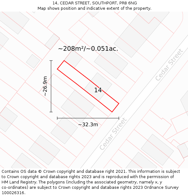 14, CEDAR STREET, SOUTHPORT, PR8 6NG: Plot and title map