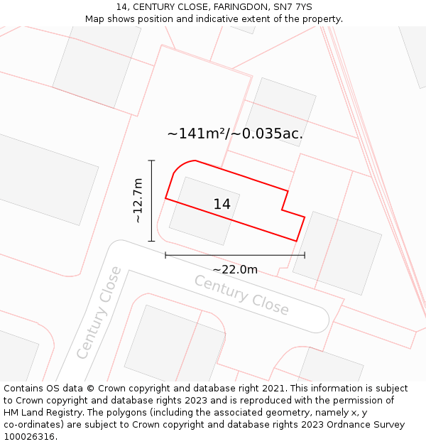 14, CENTURY CLOSE, FARINGDON, SN7 7YS: Plot and title map