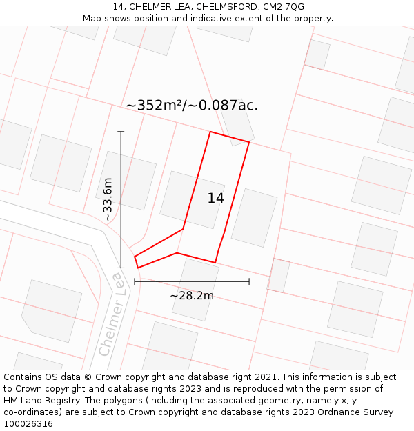 14, CHELMER LEA, CHELMSFORD, CM2 7QG: Plot and title map