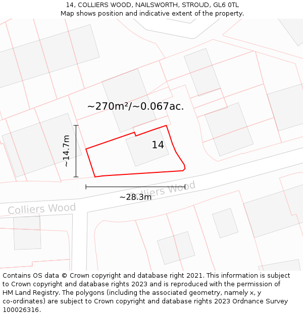 14, COLLIERS WOOD, NAILSWORTH, STROUD, GL6 0TL: Plot and title map