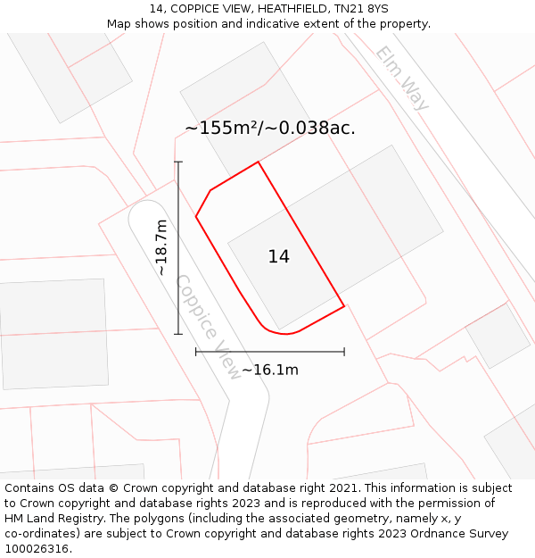 14, COPPICE VIEW, HEATHFIELD, TN21 8YS: Plot and title map