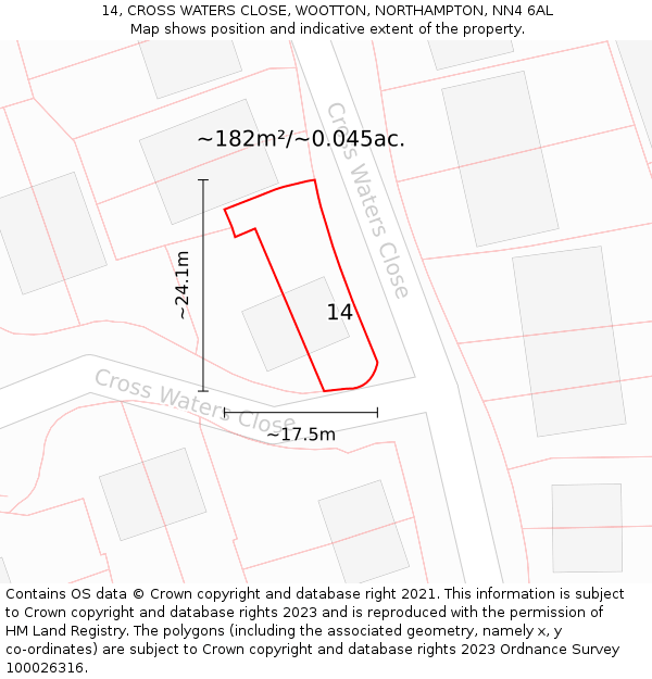 14, CROSS WATERS CLOSE, WOOTTON, NORTHAMPTON, NN4 6AL: Plot and title map