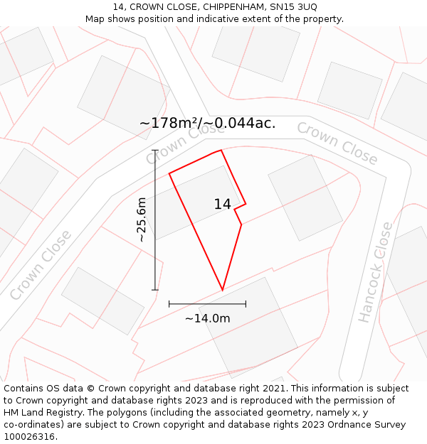 14, CROWN CLOSE, CHIPPENHAM, SN15 3UQ: Plot and title map