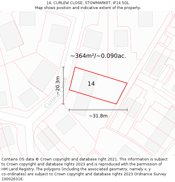 14, CURLEW CLOSE, STOWMARKET, IP14 5GL: Plot and title map