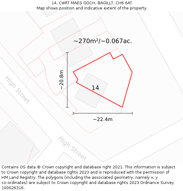 14, CWRT MAES GOCH, BAGILLT, CH6 6AT: Plot and title map