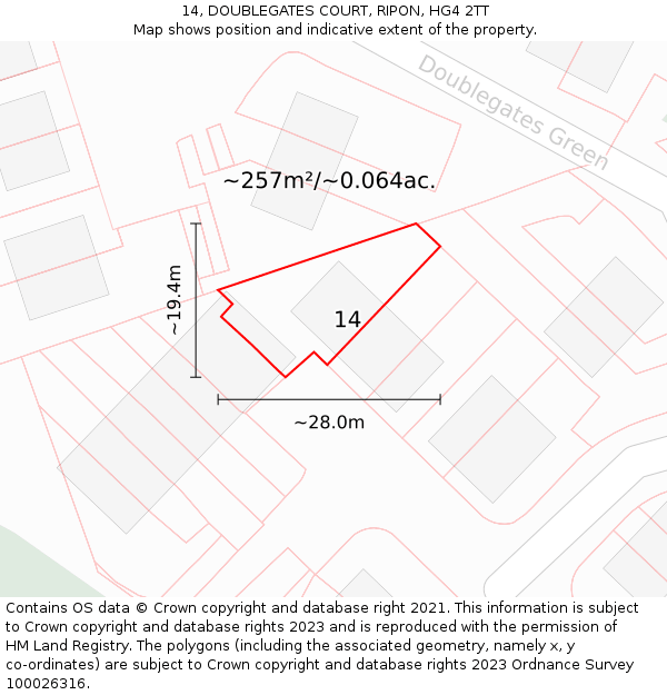 14, DOUBLEGATES COURT, RIPON, HG4 2TT: Plot and title map