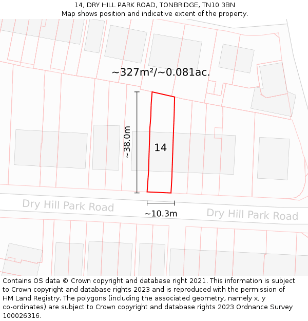 14, DRY HILL PARK ROAD, TONBRIDGE, TN10 3BN: Plot and title map