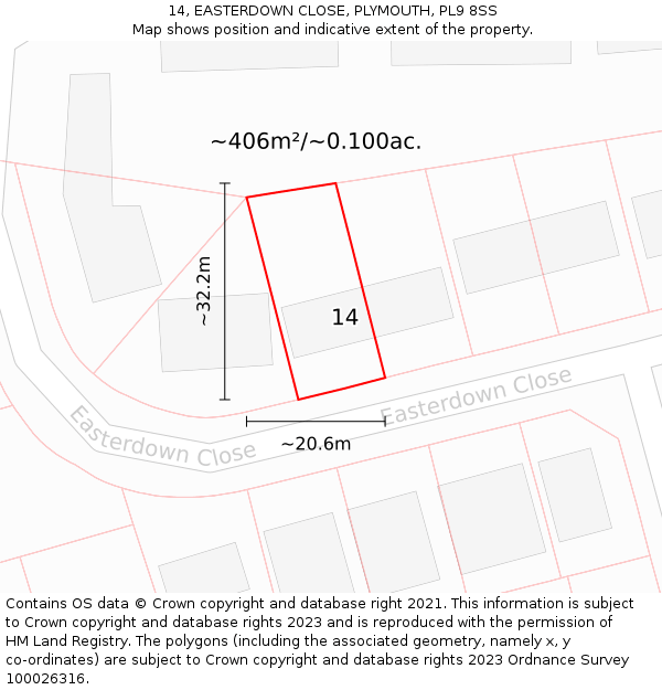 14, EASTERDOWN CLOSE, PLYMOUTH, PL9 8SS: Plot and title map