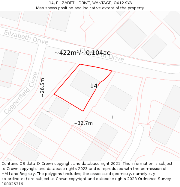 14, ELIZABETH DRIVE, WANTAGE, OX12 9YA: Plot and title map