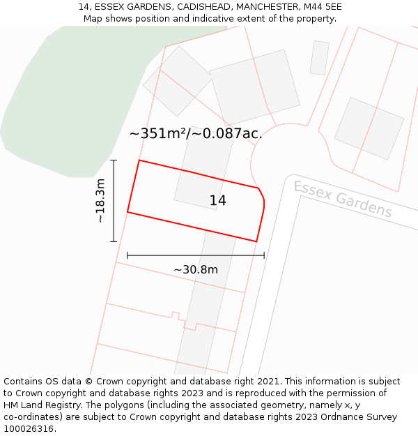14, ESSEX GARDENS, CADISHEAD, MANCHESTER, M44 5EE: Plot and title map