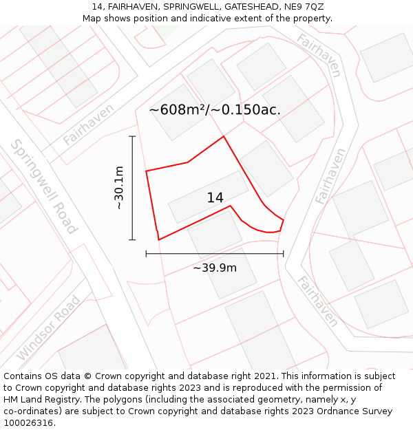 14, FAIRHAVEN, SPRINGWELL, GATESHEAD, NE9 7QZ: Plot and title map