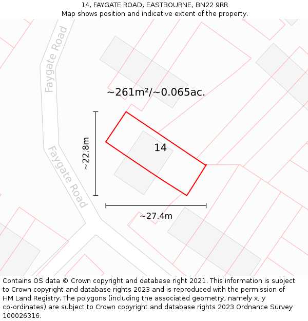 14, FAYGATE ROAD, EASTBOURNE, BN22 9RR: Plot and title map