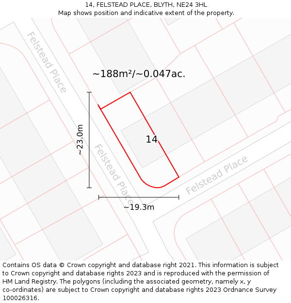 14, FELSTEAD PLACE, BLYTH, NE24 3HL: Plot and title map