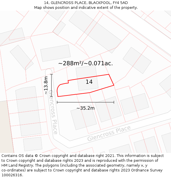 14, GLENCROSS PLACE, BLACKPOOL, FY4 5AD: Plot and title map