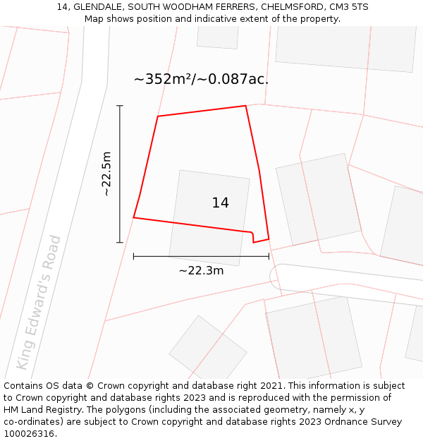 14, GLENDALE, SOUTH WOODHAM FERRERS, CHELMSFORD, CM3 5TS: Plot and title map