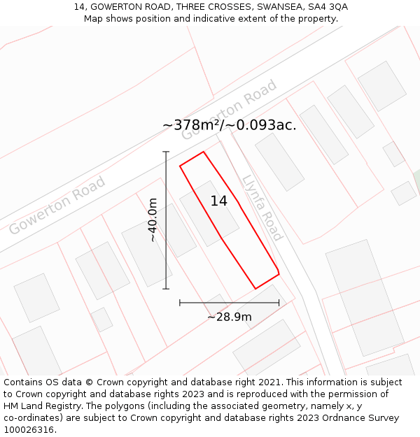 14, GOWERTON ROAD, THREE CROSSES, SWANSEA, SA4 3QA: Plot and title map