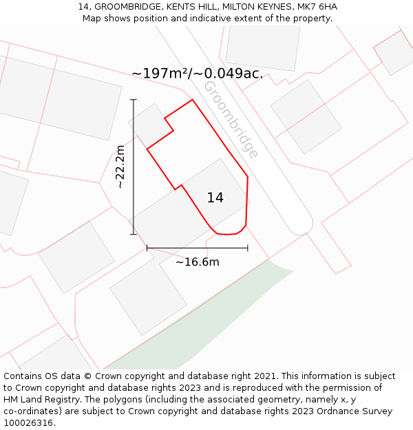 14, GROOMBRIDGE, KENTS HILL, MILTON KEYNES, MK7 6HA: Plot and title map