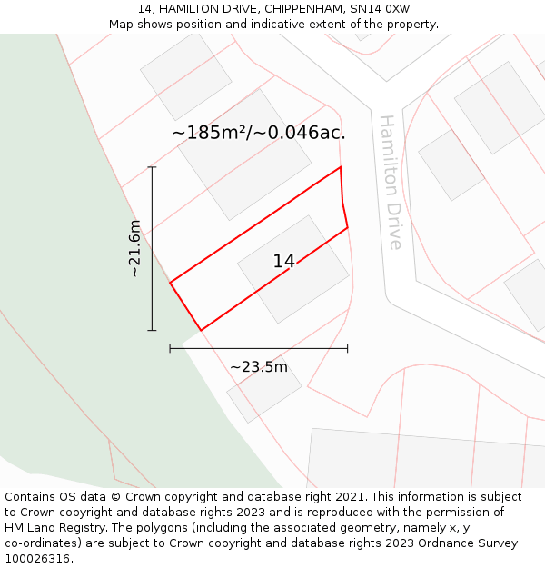 14, HAMILTON DRIVE, CHIPPENHAM, SN14 0XW: Plot and title map