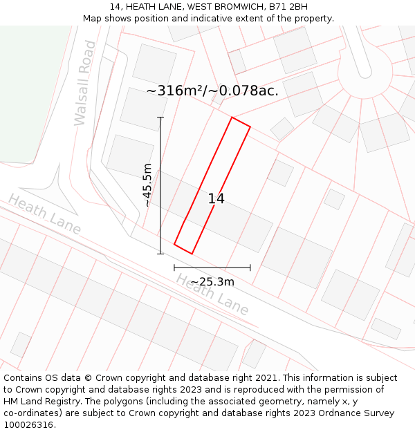 14, HEATH LANE, WEST BROMWICH, B71 2BH: Plot and title map