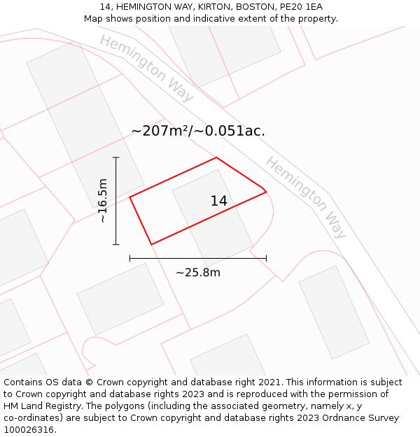 14, HEMINGTON WAY, KIRTON, BOSTON, PE20 1EA: Plot and title map