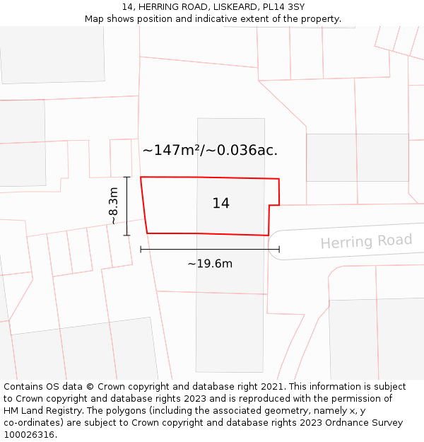 14, HERRING ROAD, LISKEARD, PL14 3SY: Plot and title map