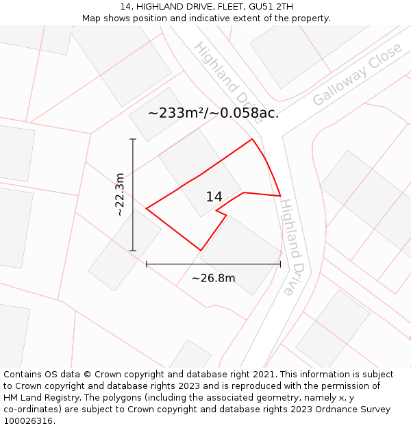 14, HIGHLAND DRIVE, FLEET, GU51 2TH: Plot and title map