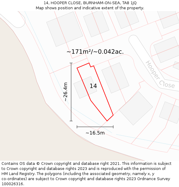 14, HOOPER CLOSE, BURNHAM-ON-SEA, TA8 1JQ: Plot and title map