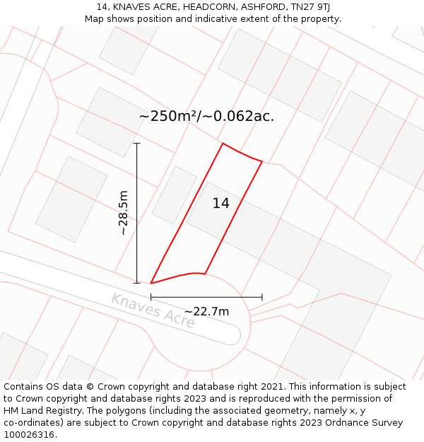 14, KNAVES ACRE, HEADCORN, ASHFORD, TN27 9TJ: Plot and title map