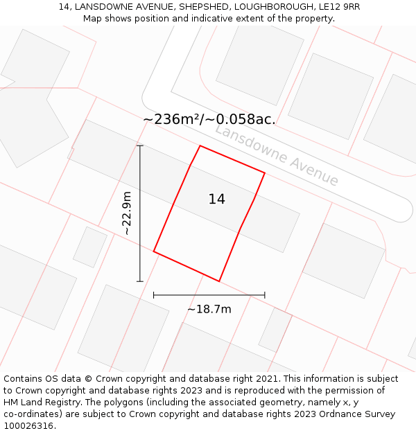 14, LANSDOWNE AVENUE, SHEPSHED, LOUGHBOROUGH, LE12 9RR: Plot and title map