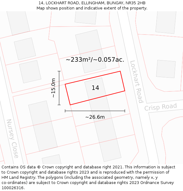 14, LOCKHART ROAD, ELLINGHAM, BUNGAY, NR35 2HB: Plot and title map