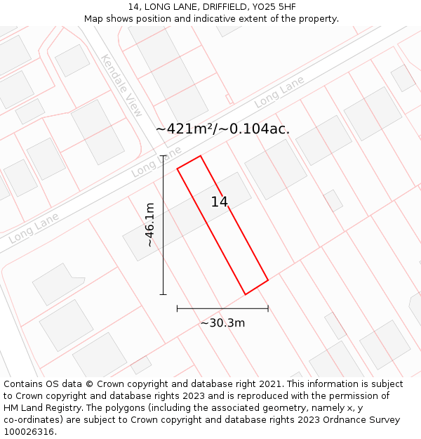 14, LONG LANE, DRIFFIELD, YO25 5HF: Plot and title map