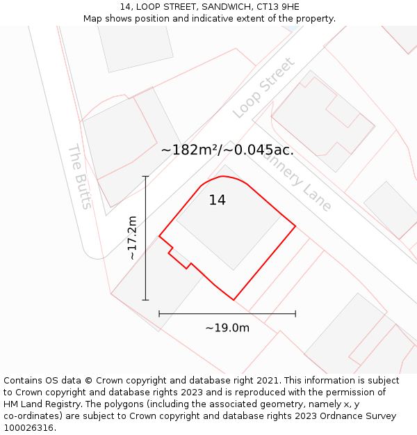 14, LOOP STREET, SANDWICH, CT13 9HE: Plot and title map