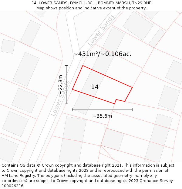 14, LOWER SANDS, DYMCHURCH, ROMNEY MARSH, TN29 0NE: Plot and title map